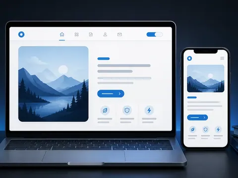 Адаптивный сайт на ноутбуке и смартфоне