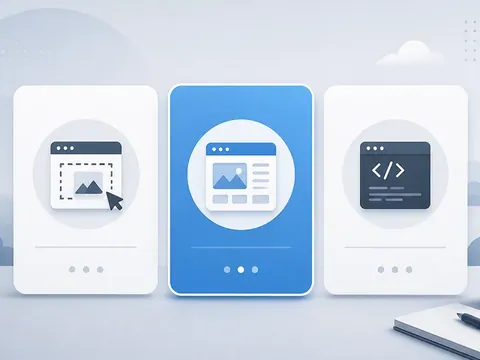 Карточки выбора платформы для сайта: конструктор, CMS и индивидуальная разработка